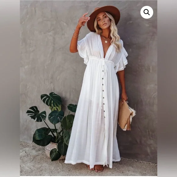 New Bohemian Long White Gauze Maxi Summer Dress - Picture 9 of 9